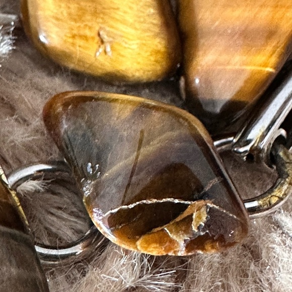 Vintage Tigers Eye Bracelet On A Linked Silver Tone Fold Over Clasp 0638 w - Picture 12 of 13